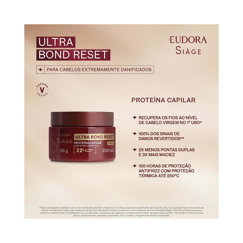 Frasco do Leave-In Siàge Ultra Bond Reset 80g em destaque com fundo neutro